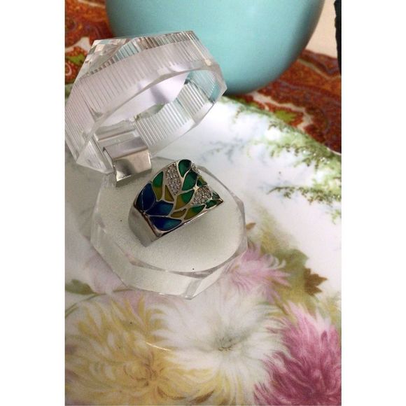 NEW Elegant Bohemian Style Silver Plated Zircon Leaf Pattern Size 7 - Picture 7 of 16